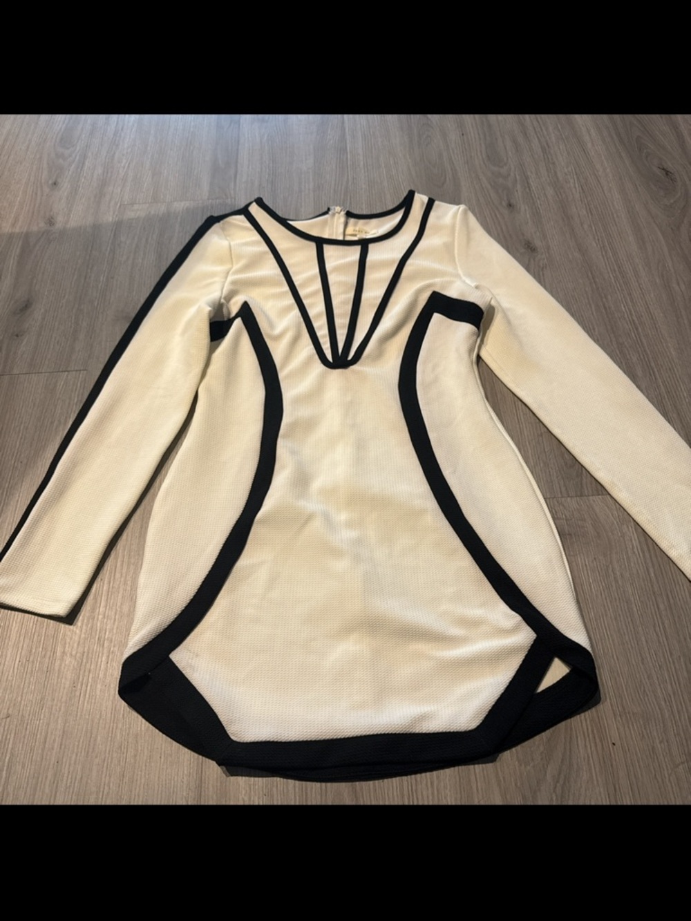 White and Black Long Sleeve Sculpted Mini Dress